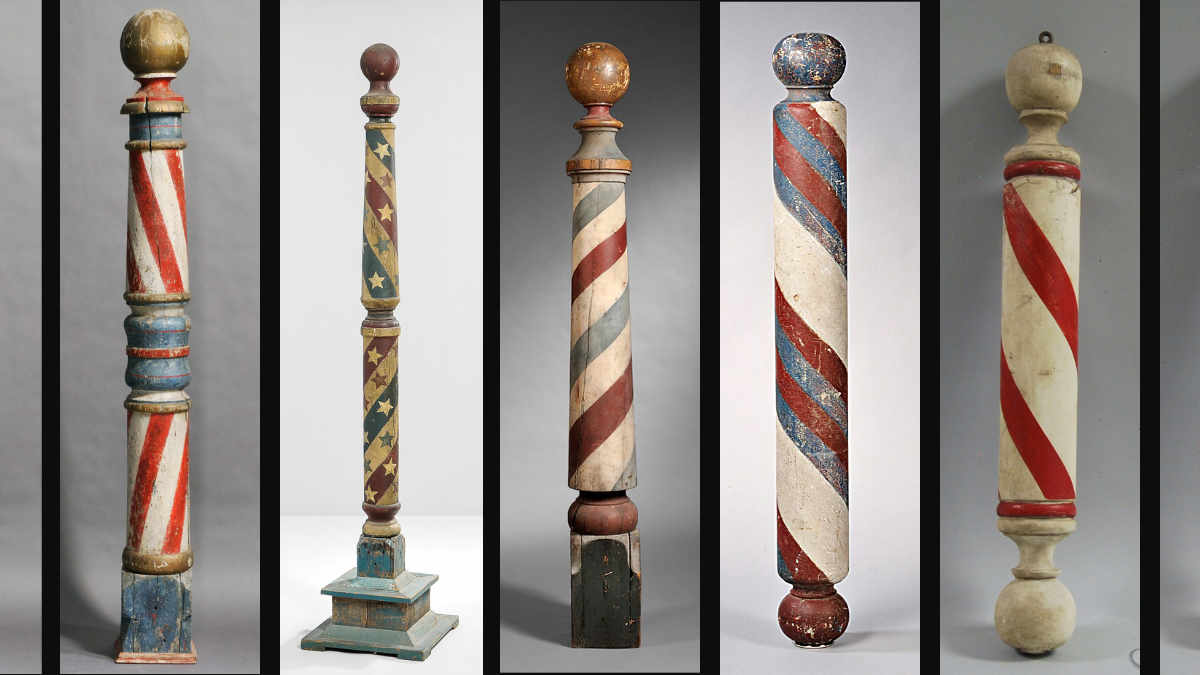 Vintage wooden barber poles.